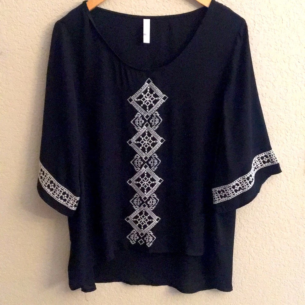 Black and white embroidered blouse